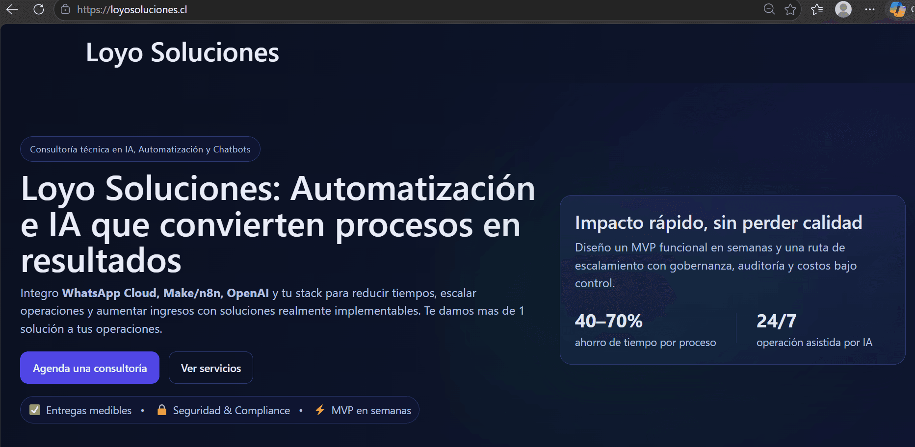 Loyo Soluciones — interfaz de automatización con IA para negocios en LATAM
